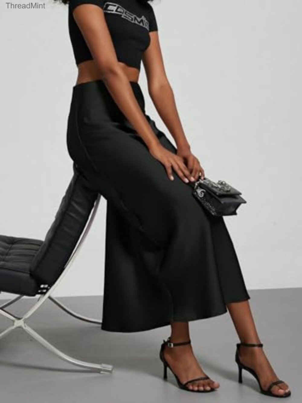 Elegant Satin Midi Skirt High Waisted Mermaid Fishtail Skirt - Picture 6 of 7